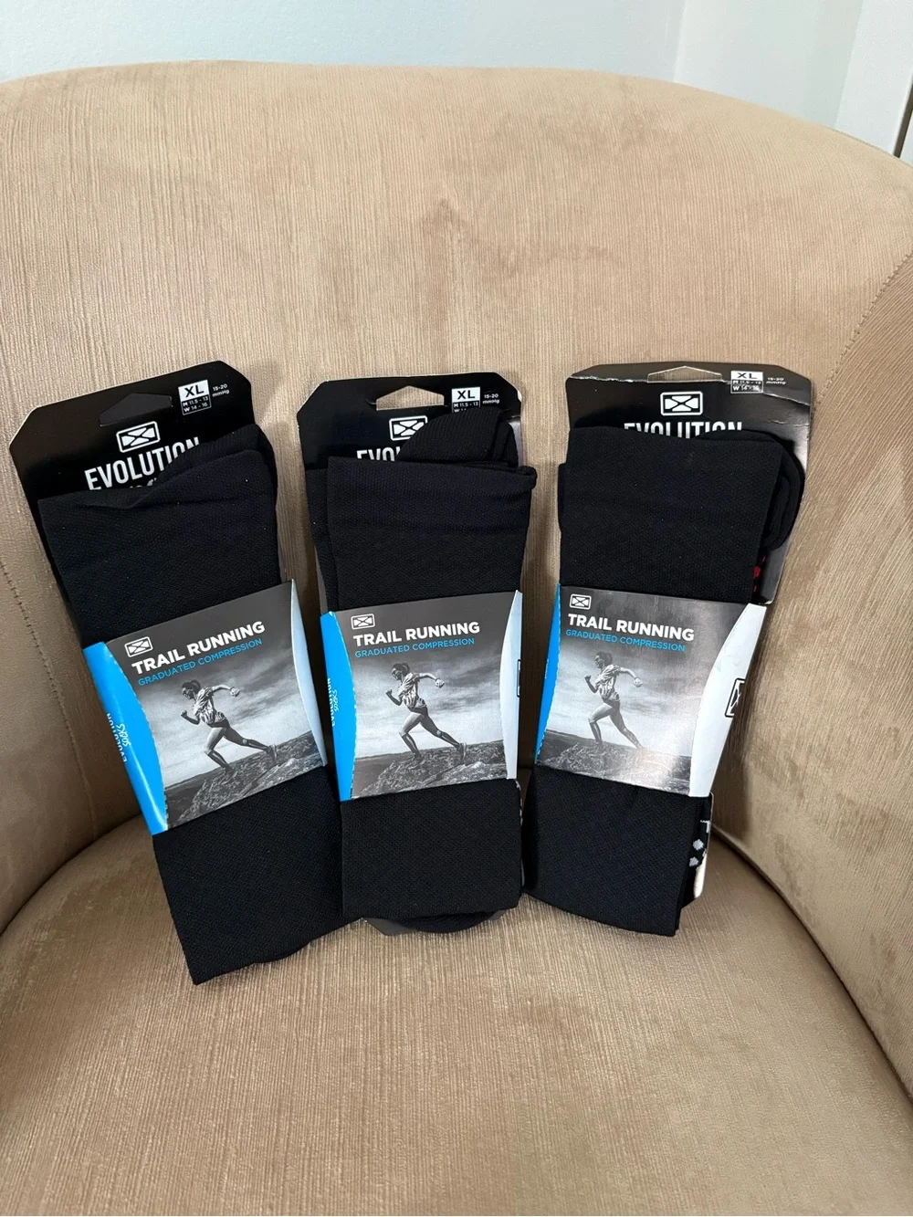 Trail Running Compression Socks Evolution XL Outdoor Microfiber Bundle 3 NWT